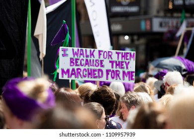 LONDON, UK - JUNE 10th 2018: Thousands Of Woman And Girls March In London Celebrating 100 Years Of The Women's Vote And Gender Equality, Organised By 14-18 Now And Artichoke.