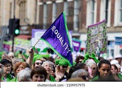 LONDON, UK - JUNE 10th 2018: Thousands Of Woman And Girls March In London Celebrating 100 Years Of The Women's Vote And Gender Equality, Organised By 14-18 Now And Artichoke.