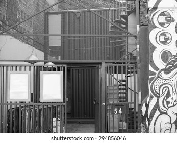 LONDON, UK - JUNE 12, 2015: Village Underground Music Venue In Shoreditch In Black And White