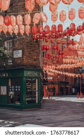 London, UK - June 13, 2020: View Of An Empty Street In Chinatown, A Typically Busy Area Of London Famous For Its Eateries And Events And Home To A Large East Asian Community.