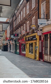 London, UK - June 13, 2020: Closed Shops On An Empty Street In Chinatown, A Typically Busy Area Of London Famous For Its Restaurants And Home To A Large East Asian Community.