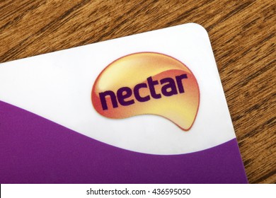 LONDON, UK - JUNE 13TH 2016: Close-up Of The Nectar Logo On A Sainsburys Nectar Card, On 13th June 2016.  The Card Allows Customers To Collect Points As They Shop And Get Money-off Coupons In Return.