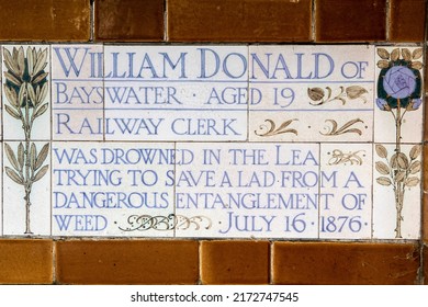 London, UK - June 14th 2022: Plaque At The Memorial To Heroic Self-Sacrifice In Postmans Park In London, UK - Commemorating Ordinary People Who Died While Saving The Lives Of Others.