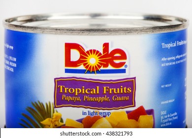 LONDON, UK - JUNE 16TH 2016: A Tin Of Tropical Fruit Produced By Dole Food Company Inc, On 16th June 2016. The US Company And Are The Largest Producer Of Fruits And Vegetables In The World.