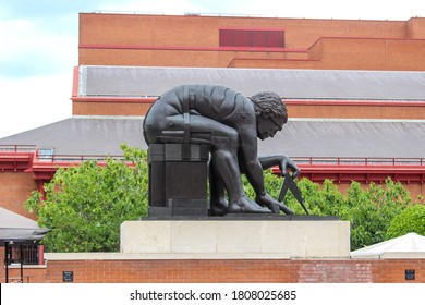 London / UK - June 17 2020: The British Library Statue Of Newton By Sir Eduardo Paolozzi