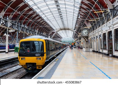 London, UK - June 19, 2016: London Paddington station with unidentified people. Much of the main-line station dates from 1854 and was designed by Isambard Kingdom Brunel