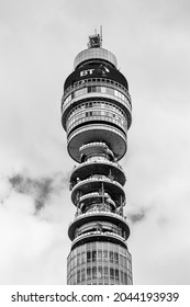 London, UK - June 2018: BT Tower; British Telecom Communication Tower In Black And White