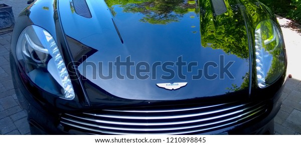 London UK June 2018: Car front Aston Martin on a\
sunny day in London.