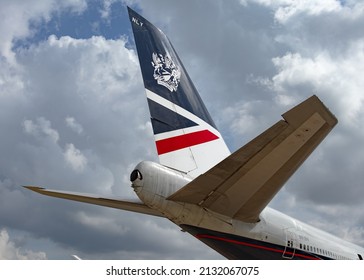 London, UK, June 2021, British Airways, Boeing 747 Retro Landor Livery Tail Fin And Tail Wings Plus The Auxiliary Power Unit Or Aircraft APU.