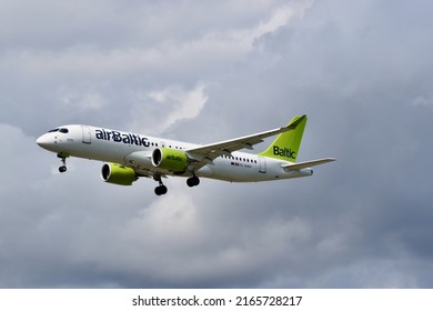 London, UK - June 2022: Air Baltic Plane Landing At Heathrow