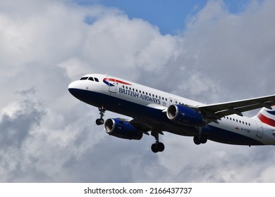 London, UK - June 2022: Front Of British Airways Plane Landing At Heathrow