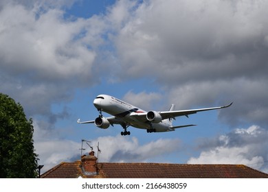 London, UK - June 2022: United Airlines Plane Landing At Heathrow