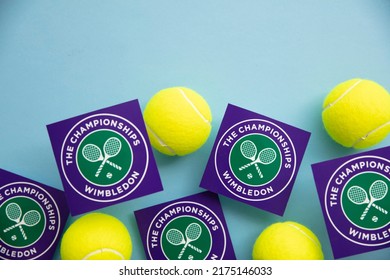 LONDON, UK - June 2022: Wimbledon Tennis Championships Logo With Tennis Ball