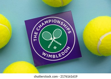 LONDON, UK - June 2022: Wimbledon Tennis Championships Logo With Tennis Ball