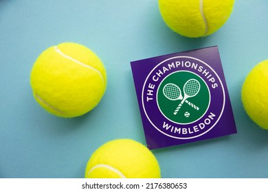 LONDON, UK - June 2022: Wimbledon Tennis Championships Logo With Tennis Ball