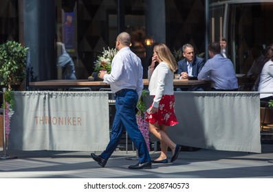 London, UK - June 22, 2022: People Walking On The City Of London Street. Busy Business Life Of The City. People Rush At Work  Street Photography