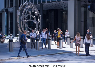 London, UK - June 22, 2022: People Walking On The City Of London Street. Busy Business Life Of The City. People Rush At Work  Street Photography