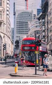 London, UK - June 22, 2022: People Walking On The City Of London Street. Busy Business Life Of The City. People Rush At Work  Street Photography