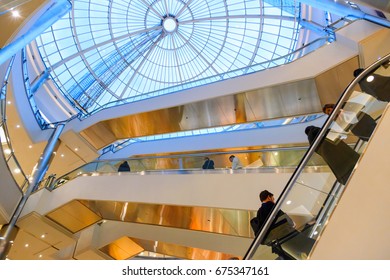 London, UK - June 25, 2017 - Glass Dome In Canary Wharf Shopping Centre