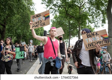 London, UK - June 27th 2020: Black Trans Lives Matter Protest Coincide With Date Of Cancelled London Pride, As Well As The Anniversary Of Shukri Abdi's Death. People Brought Flowers And Marched.