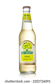 LONDON, UK - JUNE 30, 2022: Bottle Of Somersby Sparkling Pear Cider On White.