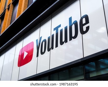 London, Uk, June 5th 2021: The YouTube Space London, logo and facade, 6 Pancras Road, Kings Cross, London. For virtual and pop-up events designed to aid content creators hosted by Youtube.