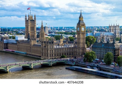 LONDON, UK - JUNE 6, 2015:  Cityscape  with houses of Parliament , Big Ben and  Westminster Abbey