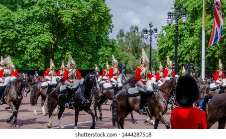 London, UK, June 8, 2019 In June each year Trooping the Colour, also known as 'The Queen's Birthday Parade', takes place on Horse Guards Parade in London