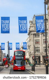 London / UK - June 9 2020: Thank You NHS Signs In A Quiet Oxford Street In Central London During Covid19 London Lockdown