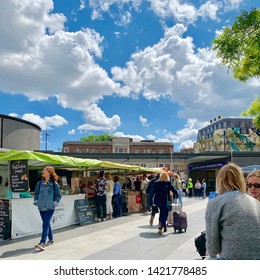 London, UK, Kings Cross Station - 6th June 2019: People At The Real Food Market.