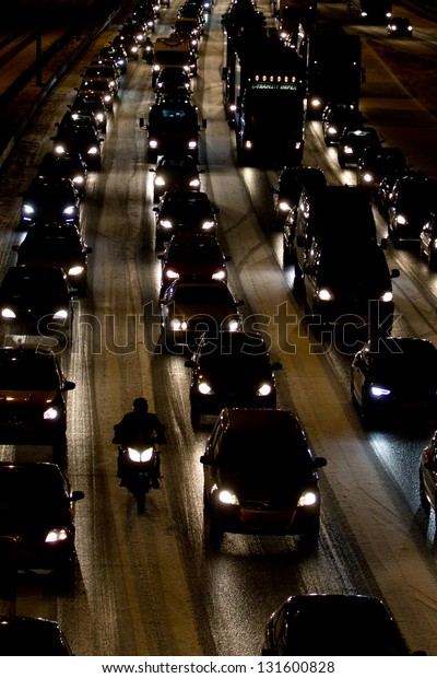 LONDON, UK - MAR 11:
Freak snow fall in the UK causes traffic congestion  on the MAR 14,
2013 in London, UK