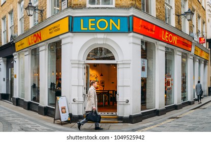 London, UK- Mar 13, 2018: Front View Of The Leon Healthy Fast Food Restaurant