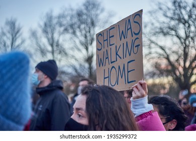 London, Uk - Mar 13 2021, Thousands of people attended the vigil for Sarah Everard in Clapham Common.  