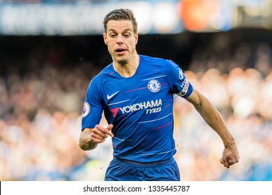 London, UK - March 10 2019: César Azpilicueta Of Chelsea During The Match Of Premier League Between Chelsea - Wolverhampton Wanderers, Stamford Bridge Stadium.