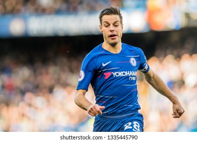 London, UK - March 10 2019: César Azpilicueta Of Chelsea During The Match Of Premier League Between Chelsea - Wolverhampton Wanderers, Stamford Bridge Stadium.