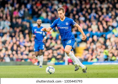 London, UK - March 10 2019: César Azpilicueta Of Chelsea During The Match Of Premier League Between Chelsea - Wolverhampton Wanderers, Stamford Bridge Stadium.