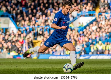 London, UK - March 10 2019: César Azpilicueta Of Chelsea During The Match Of Premier League Between Chelsea - Wolverhampton Wanderers, Stamford Bridge Stadium.