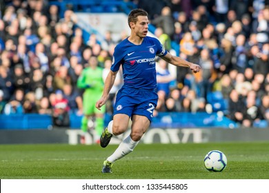 London, UK - March 10 2019: César Azpilicueta Of Chelsea During The Match Of Premier League Between Chelsea - Wolverhampton Wanderers, Stamford Bridge Stadium.