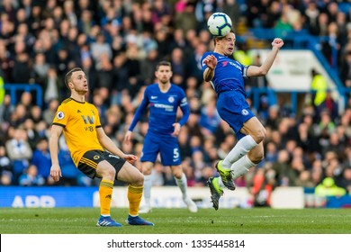 London, UK - March 10 2019: César Azpilicueta Of Chelsea During The Match Of Premier League Between Chelsea - Wolverhampton Wanderers, Stamford Bridge Stadium.