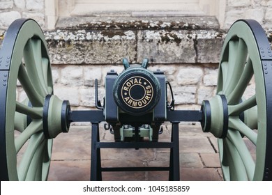 LONDON, UK - MARCH 11, 2017: Cannons Outside The Jewel House, A Vault Housing The British Crown Jewels In The Waterloo Block At The Tower Of London, UK. 