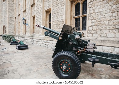 LONDON, UK - MARCH 11, 2017: Cannons Outside The Jewel House, A Vault Housing The British Crown Jewels In The Waterloo Block At The Tower Of London, UK. 