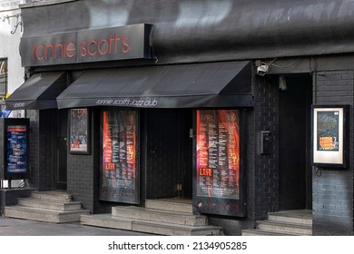 LONDON, UK - MARCH 12, 2022:  Exterior View Of Ronnie Scott's Jazz Club In Frith Street 