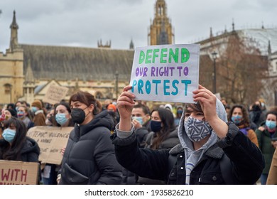 London, Uk, March 14 2021, Thousands Of People Gathered To Protest Against The Police Brutality On The Day Before During The Vigil For Sarah Everard. 