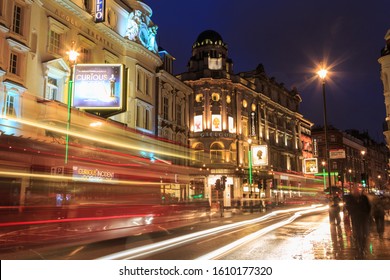 LONDON, UK - MARCH 17 2013: Shaftesbury Avenue At Night Showing The West End Theatres, London, England