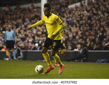 LONDON, UK - MARCH 17, 2016: Pierre Emerick Aubameyang Of Borussia Pictured In Action During The UEFA Europa League Last 16 Game Between Tottenham Hotspur And Borussia Dortmund On White Hart Lane.