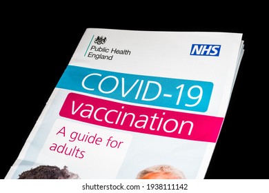 London UK, March 17th 2021: A Close-up Of A Covid-19 Vaccination Guide For Adults. By Public Health England And NHS. Leaflet Explains Who Is Eligible For Protection From Coronavirus. Vaccine Roll Out.