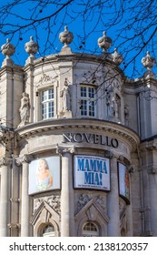 London, UK - March 17th 2022: The musical Mamma Mia being advertised at the Novello Theatre on Aldwych in London, UK.