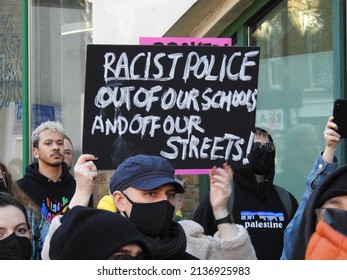 London, UK - March 18th 2022: Demonstrators Hold Placards And Give Speeches Outside Stoke Newington Police Station In Protest At The Strip Search Of Black School Girl Child Q