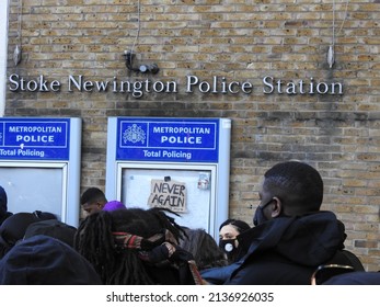 London, UK - March 18th 2022: Demonstrators Hold Placards And Give Speeches Outside Stoke Newington Police Station In Protest At The Strip Search Of Black School Girl Child Q