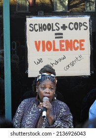 London, UK - March 18th 2022: Demonstrators Hold Placards And Give Speeches Outside Stoke Newington Police Station In Protest At The Strip Search Of Black School Girl Child Q